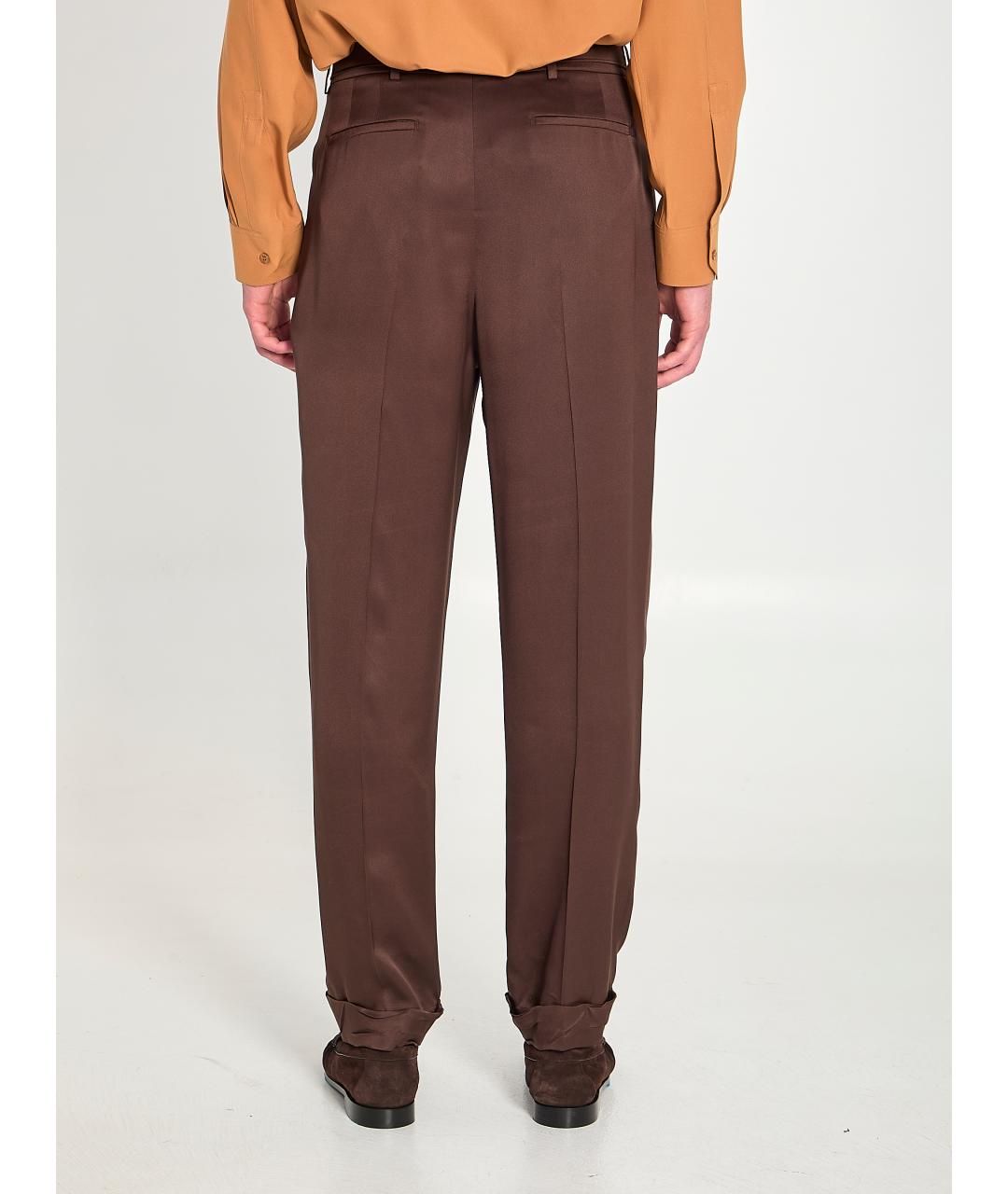 SAINT LAURENT Коричневые шелковые повседневные брюки, фото 5