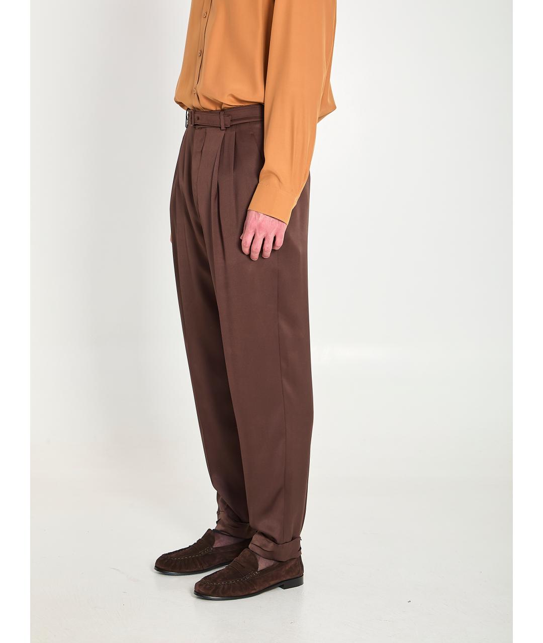SAINT LAURENT Коричневые шелковые повседневные брюки, фото 3