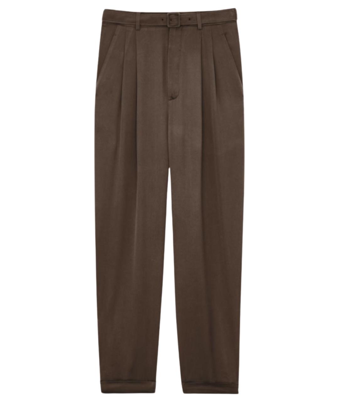 SAINT LAURENT Коричневые шелковые повседневные брюки, фото 1