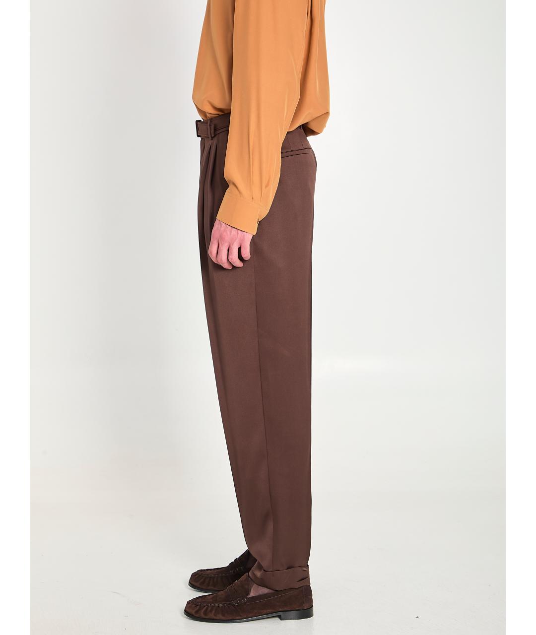 SAINT LAURENT Коричневые шелковые повседневные брюки, фото 4