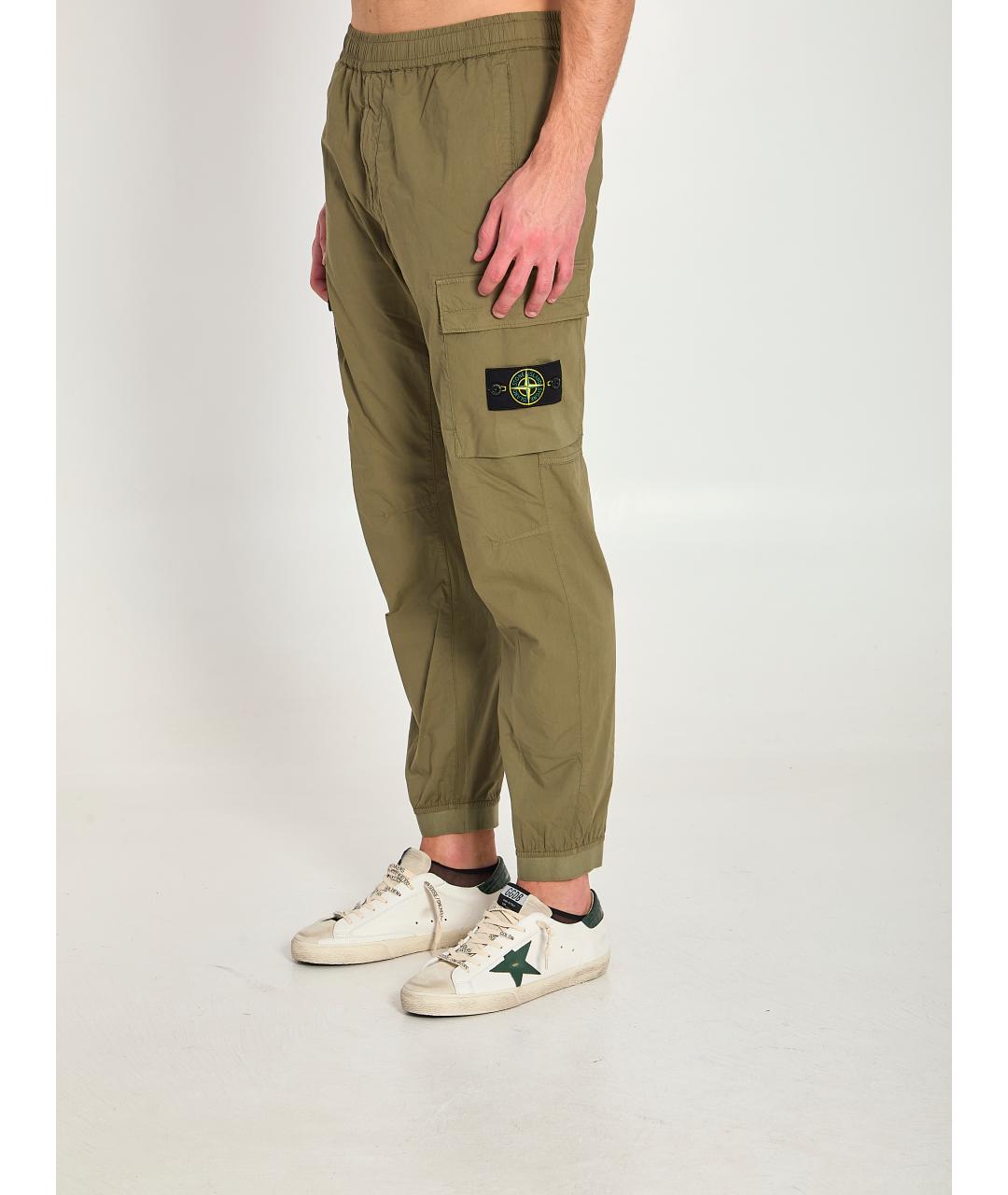 STONE ISLAND Зеленые хлопковые повседневные брюки, фото 3