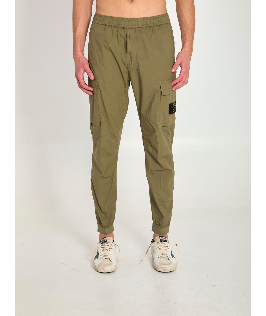 STONE ISLAND Зеленые хлопковые повседневные брюки, фото 2