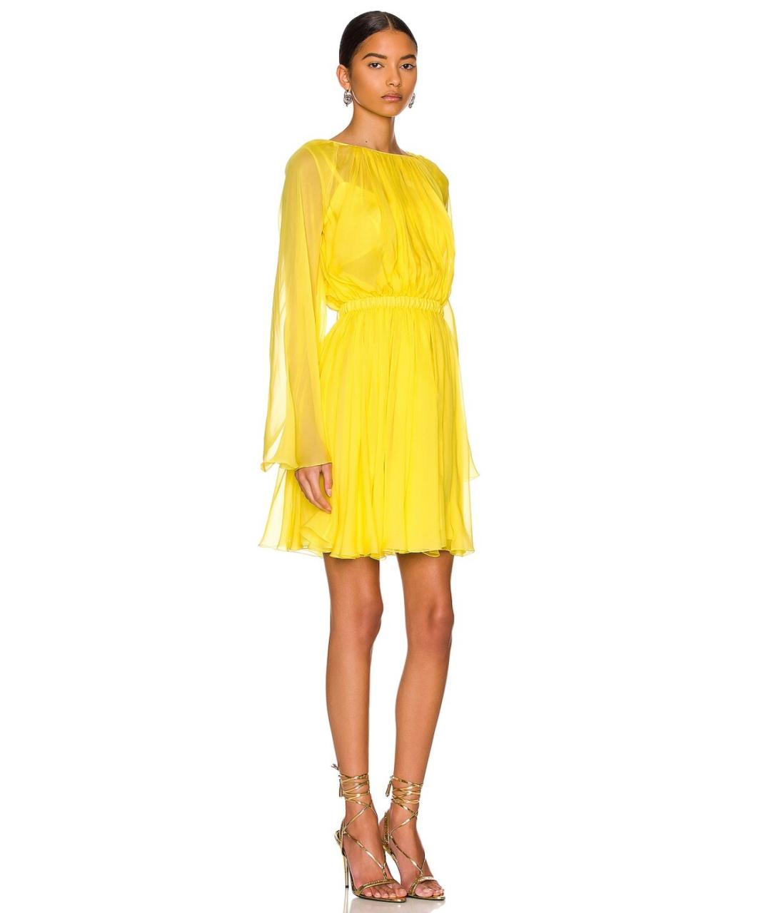DOLCE&GABBANA Желтое шелковое коктейльное платье, фото 3