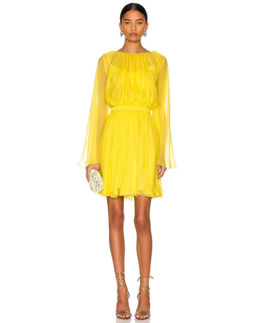 DOLCE&GABBANA Желтое шелковое коктейльное платье, фото 2