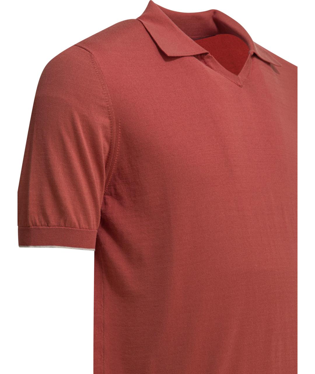 BRUNELLO CUCINELLI Красное хлопковое поло с коротким рукавом, фото 4