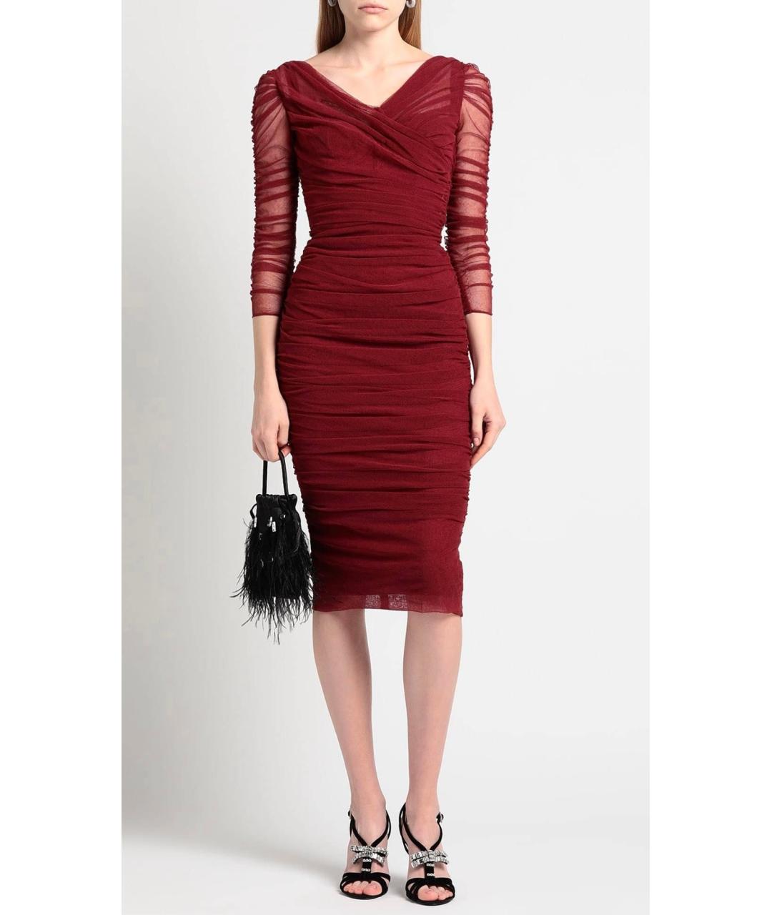 DOLCE&GABBANA Бордовое хлопко-эластановое коктейльное платье, фото 4