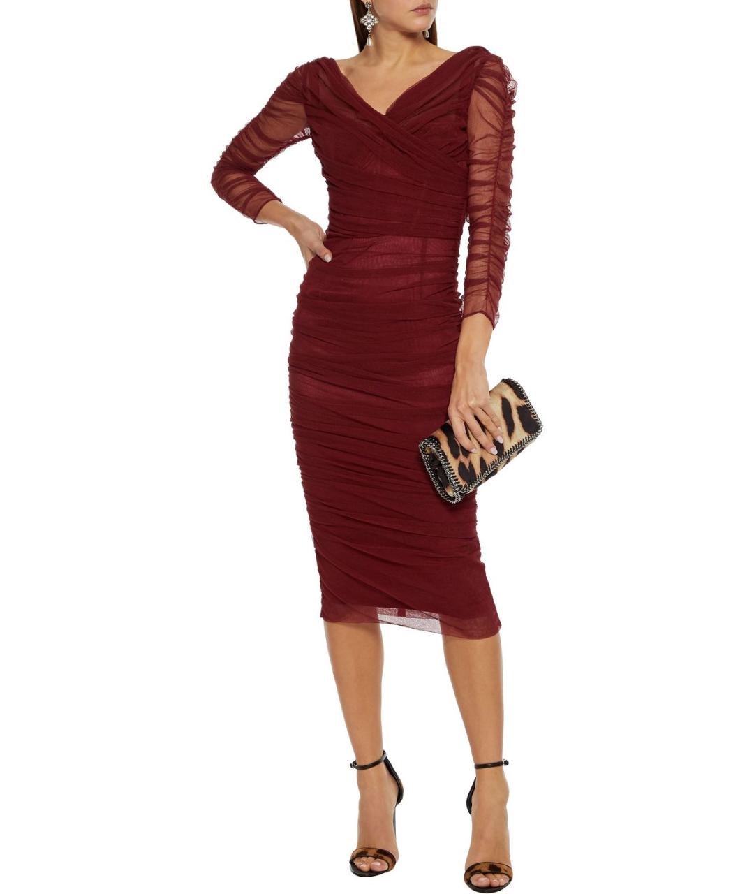 DOLCE&GABBANA Бордовое хлопко-эластановое коктейльное платье, фото 2