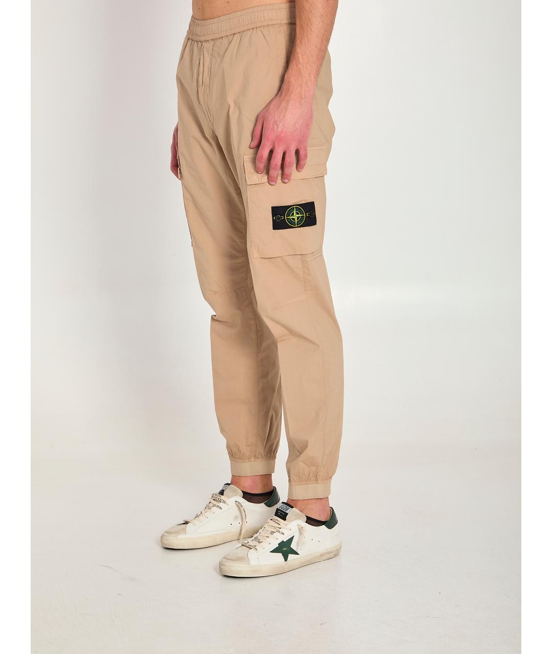 STONE ISLAND Бежевые хлопковые повседневные брюки, фото 3