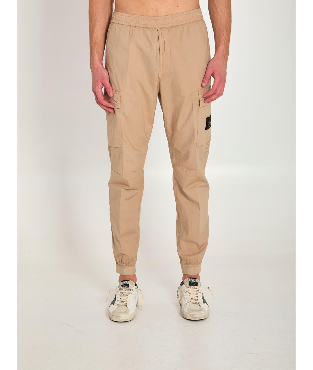 STONE ISLAND Бежевые хлопковые повседневные брюки, фото 2