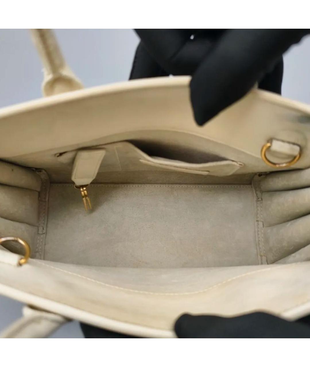 SAINT LAURENT Бежевая кожаная сумка через плечо, фото 4