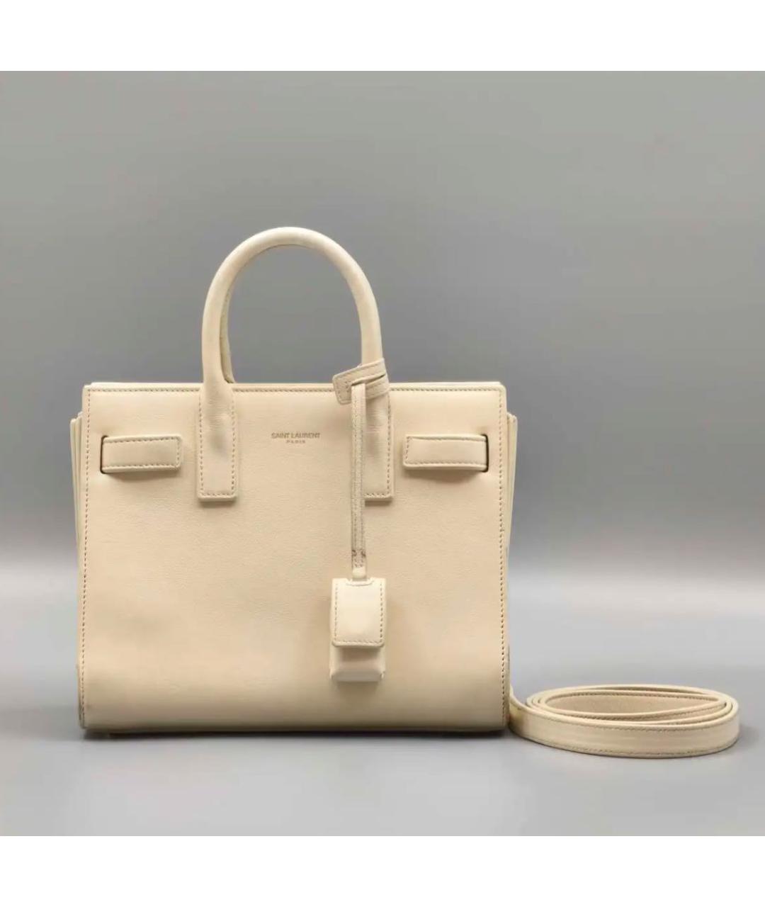 SAINT LAURENT Бежевая кожаная сумка через плечо, фото 6