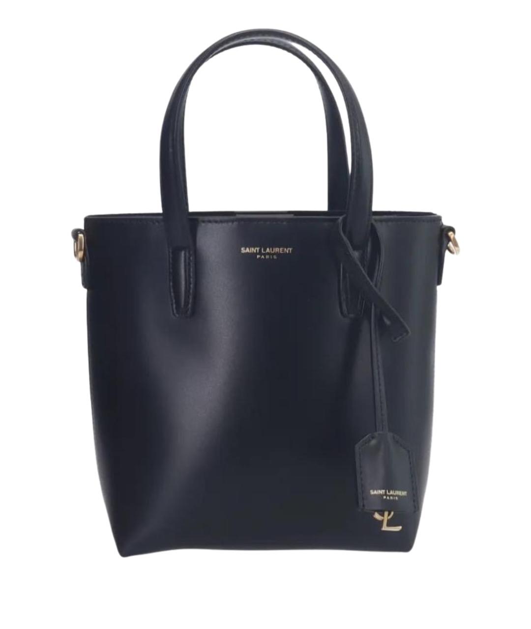 SAINT LAURENT Черная кожаная сумка тоут, фото 1