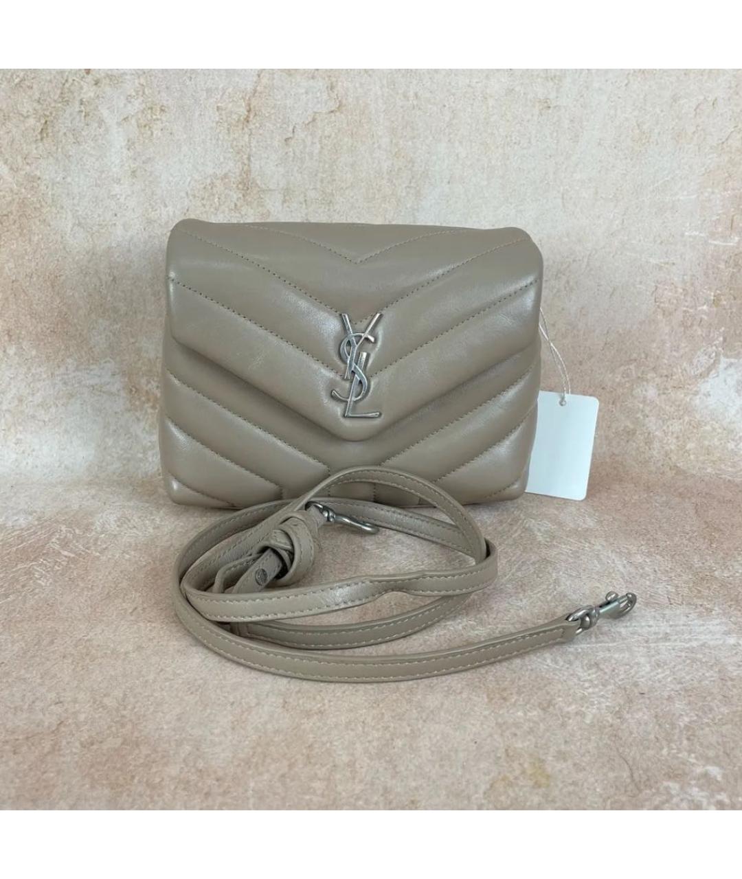 SAINT LAURENT Бежевая кожаная сумка через плечо, фото 5