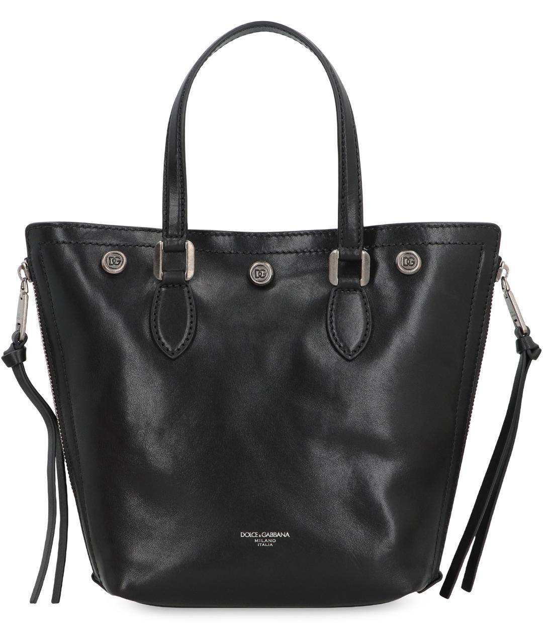 DOLCE&GABBANA Черная кожаная сумка тоут, фото 2