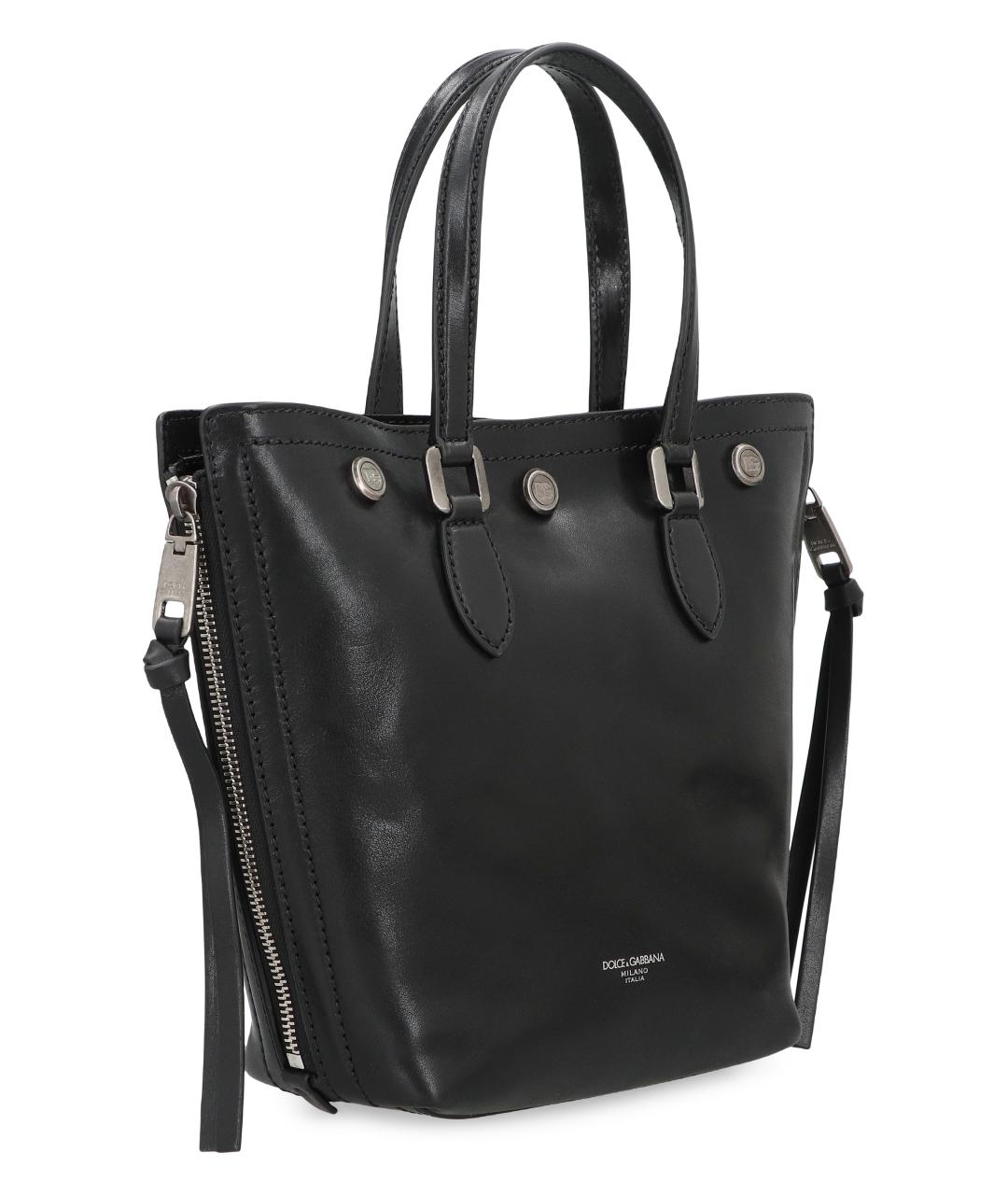 DOLCE&GABBANA Черная кожаная сумка тоут, фото 3
