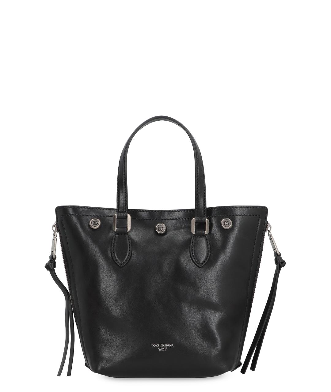 DOLCE&GABBANA Черная кожаная сумка тоут, фото 1