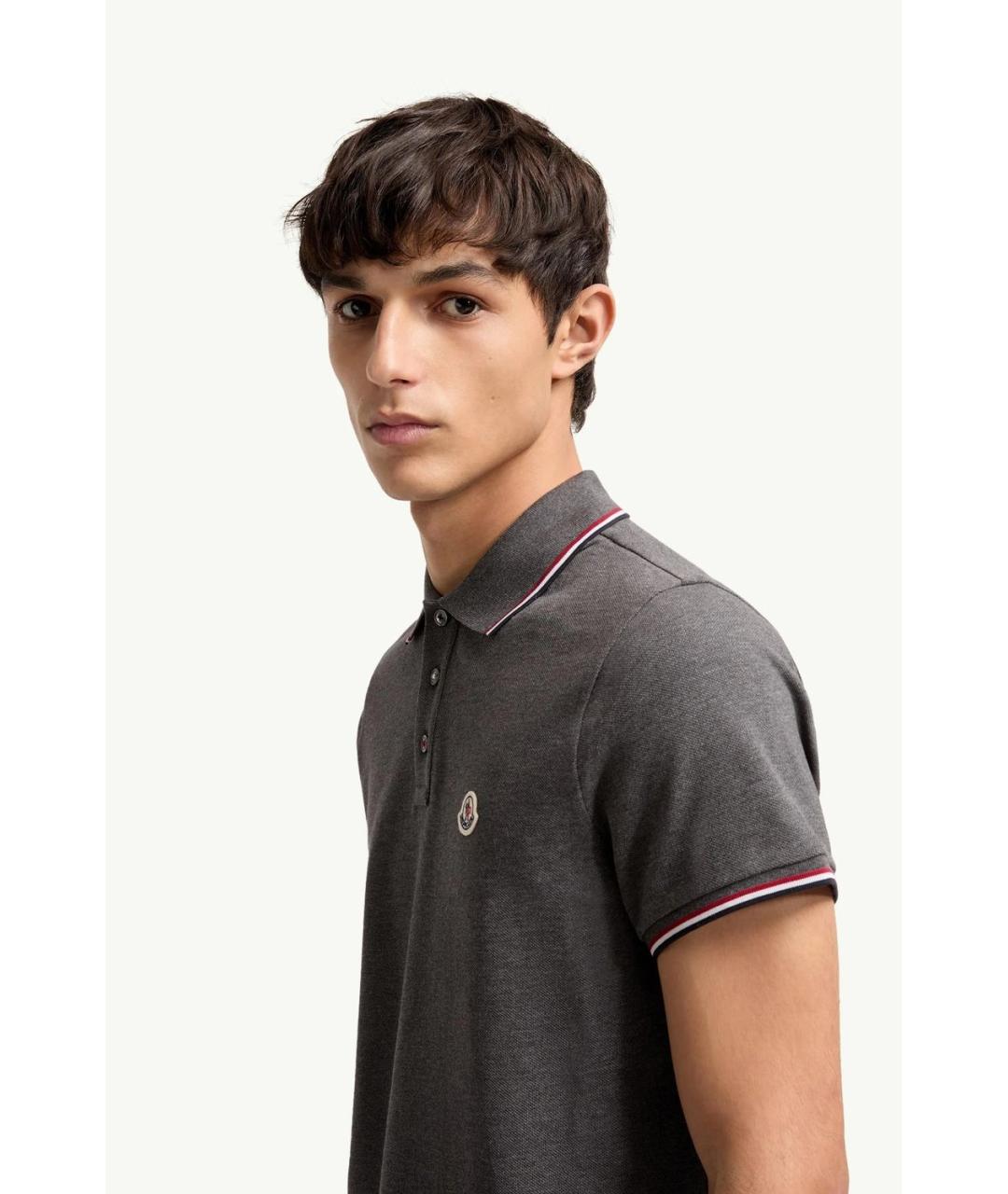 MONCLER Серое хлопковое поло с коротким рукавом, фото 3