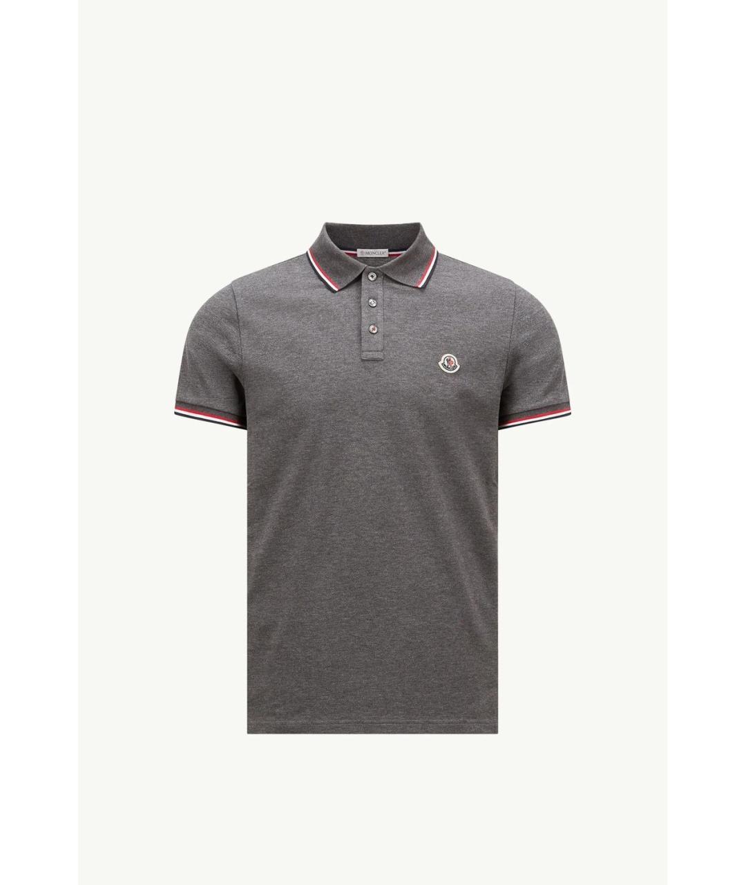 MONCLER Серое хлопковое поло с коротким рукавом, фото 6