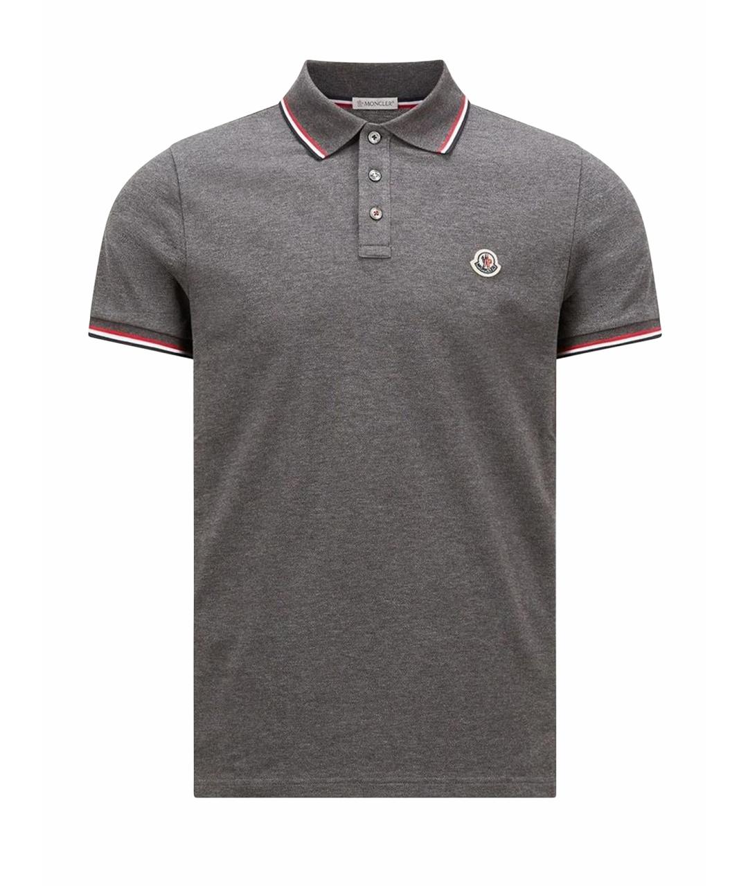 MONCLER Серое хлопковое поло с коротким рукавом, фото 1