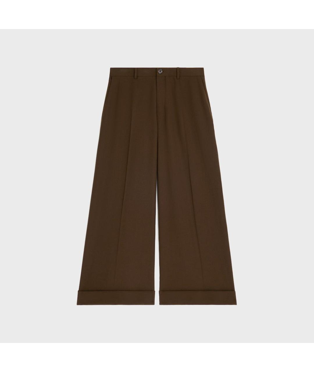 CELINE Коричневые шерстяные прямые брюки, фото 4