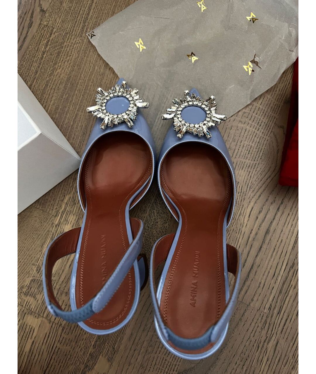Amina Muaddi Голубые кожаные туфли, фото 2