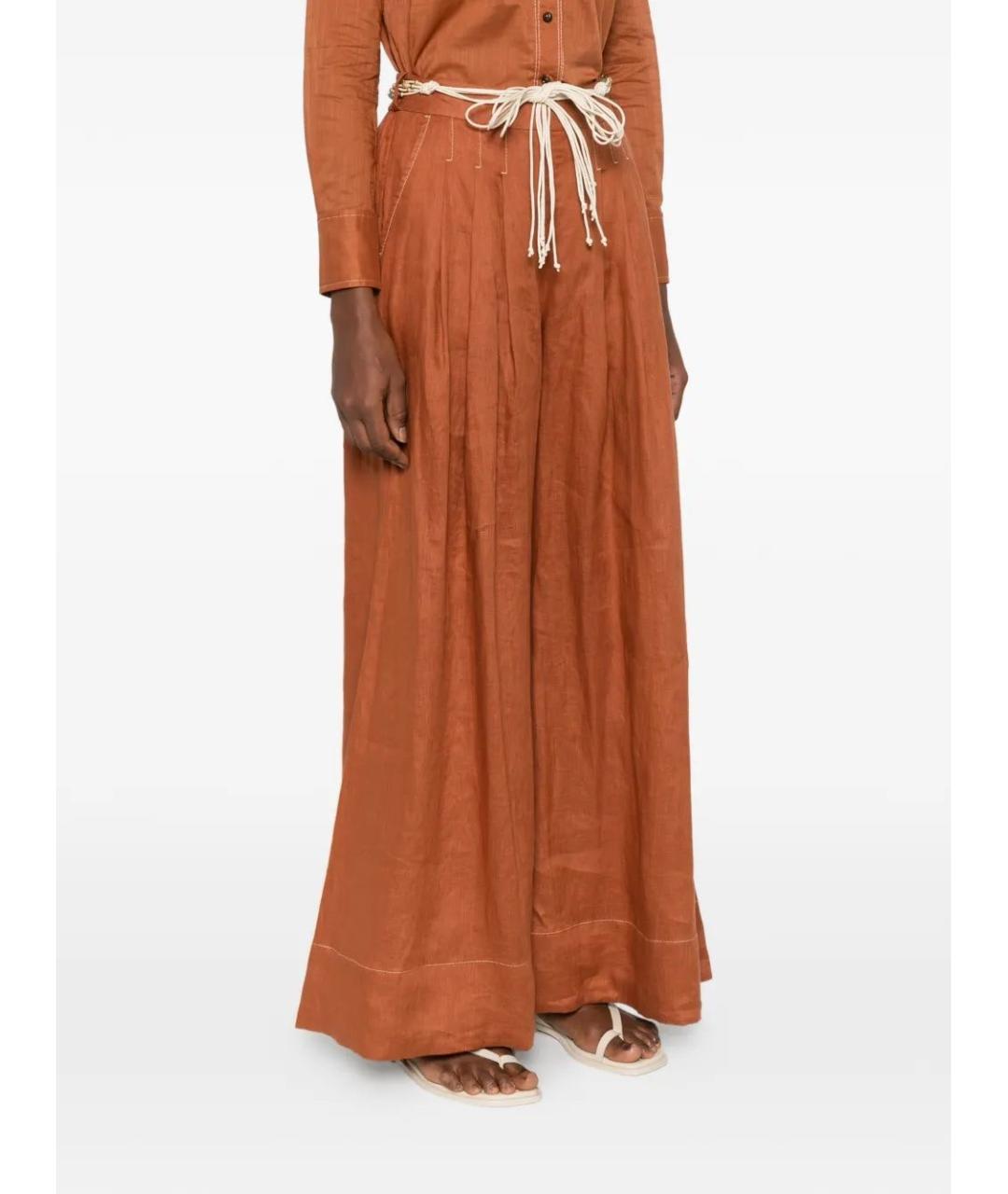 ZIMMERMANN Коричневые льняные брюки широкие, фото 3