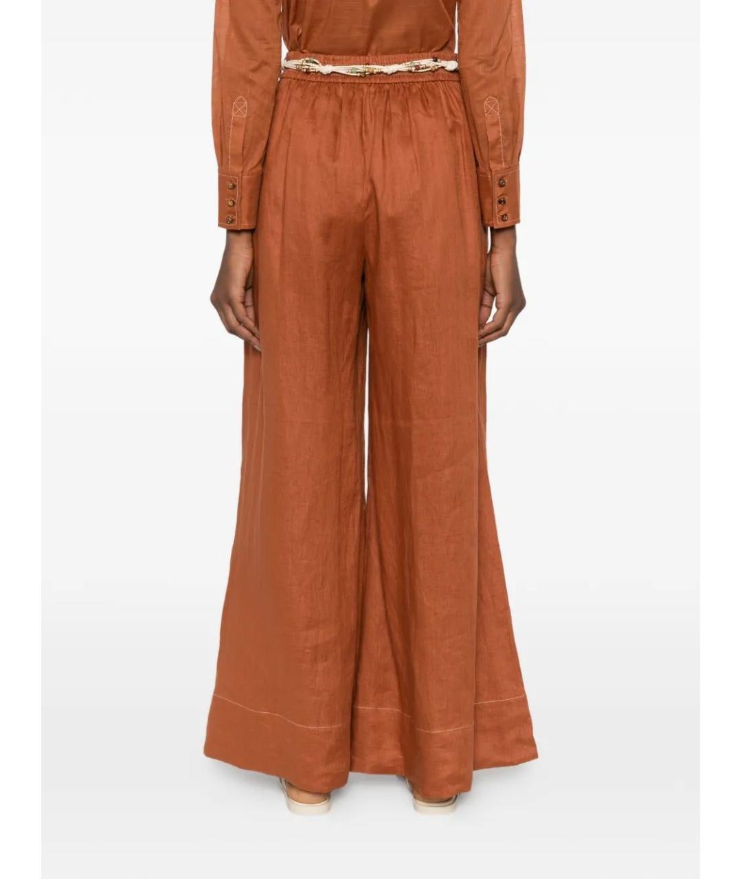 ZIMMERMANN Коричневые льняные брюки широкие, фото 4