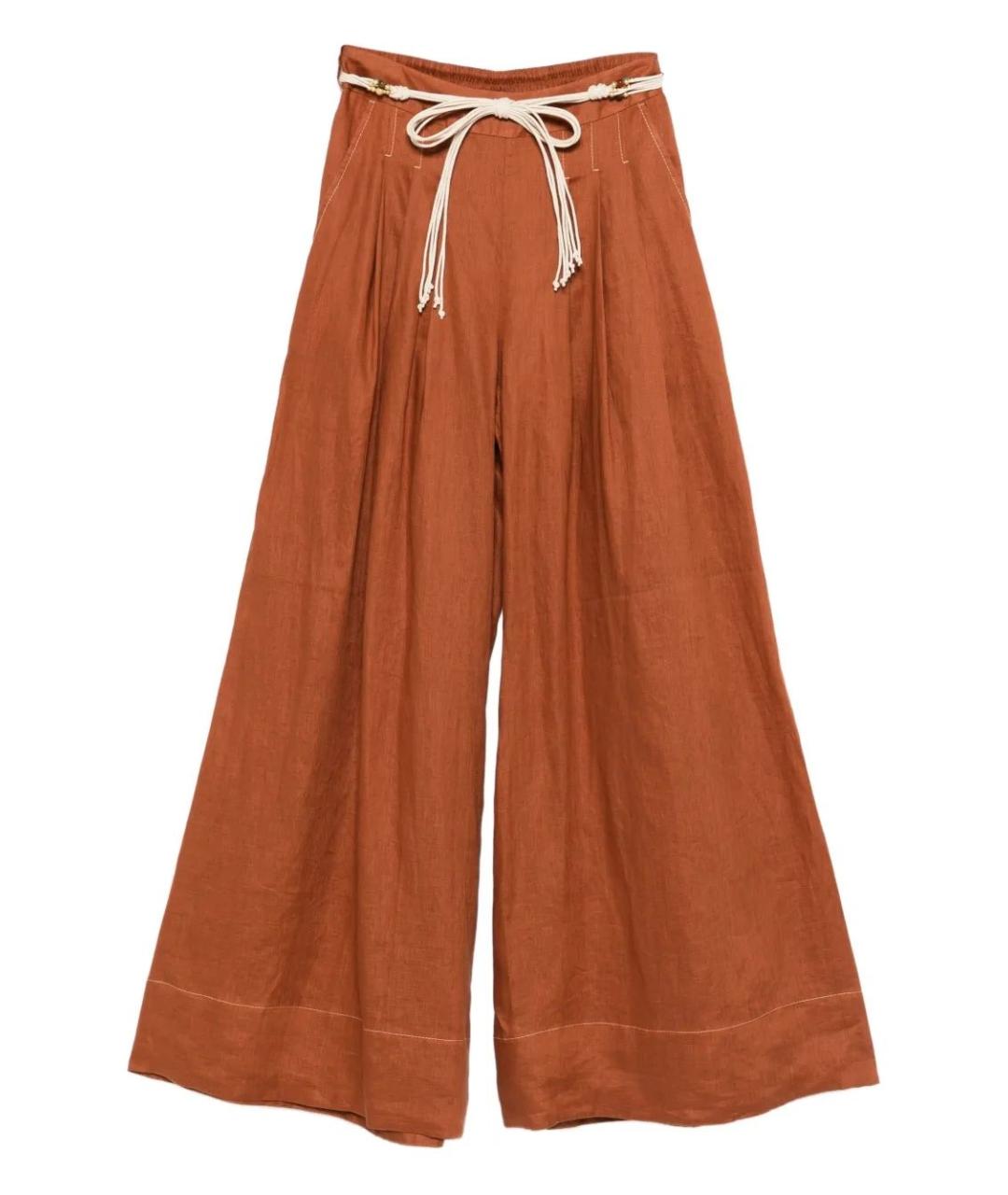 ZIMMERMANN Коричневые льняные брюки широкие, фото 1