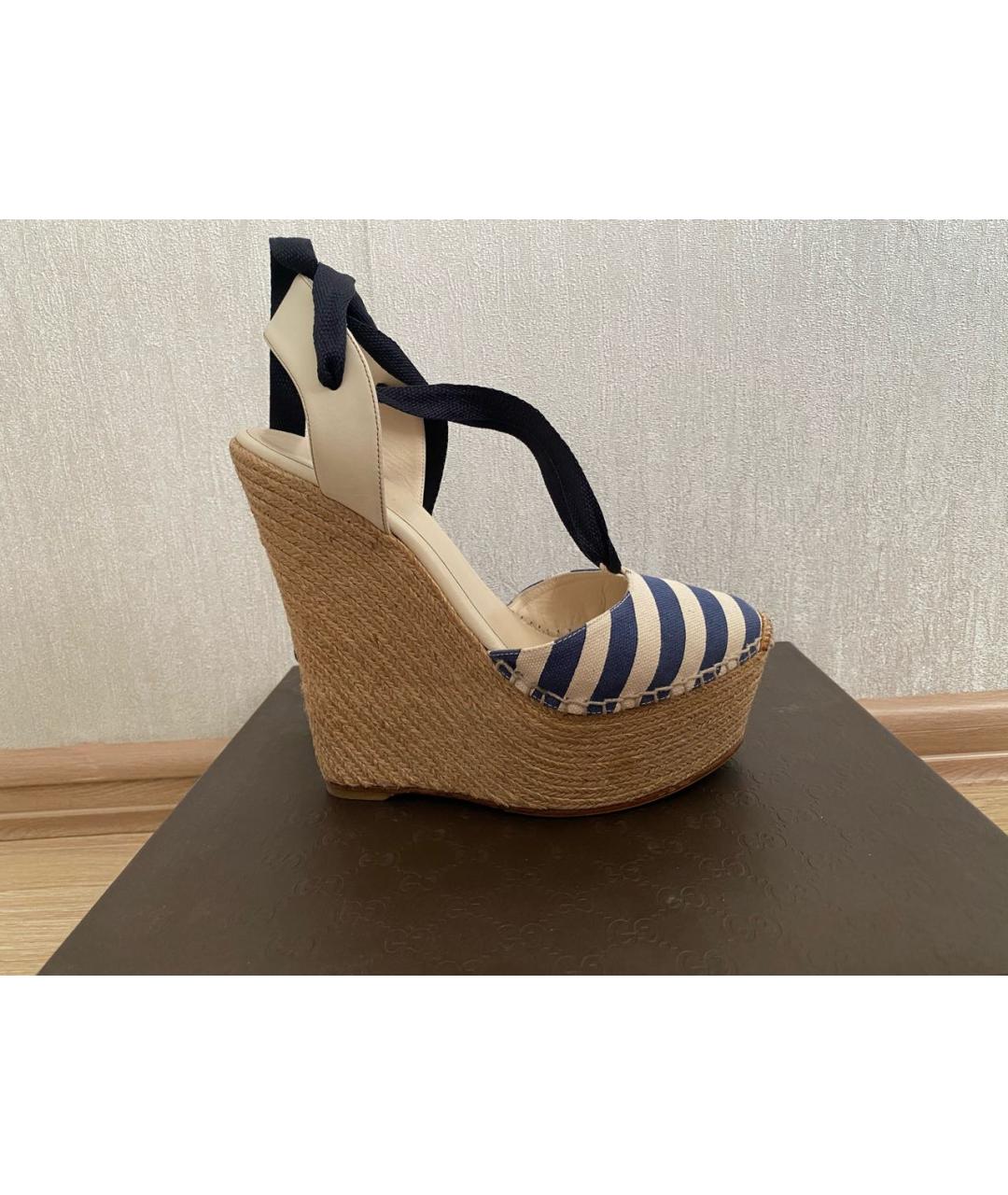 GUCCI Синие текстильные босоножки, фото 6