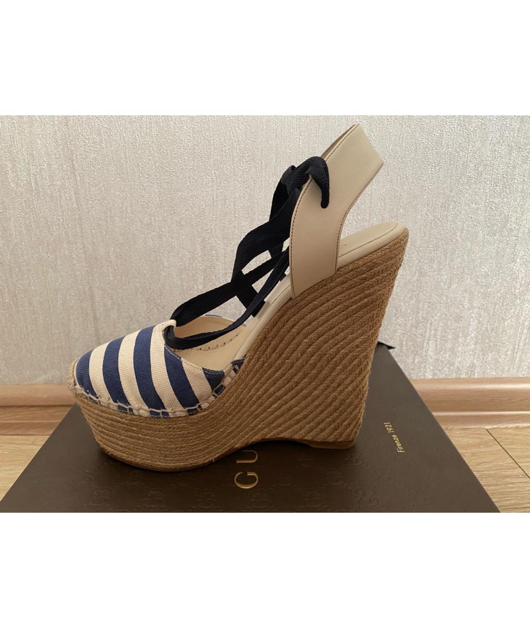 GUCCI Синие текстильные босоножки, фото 5