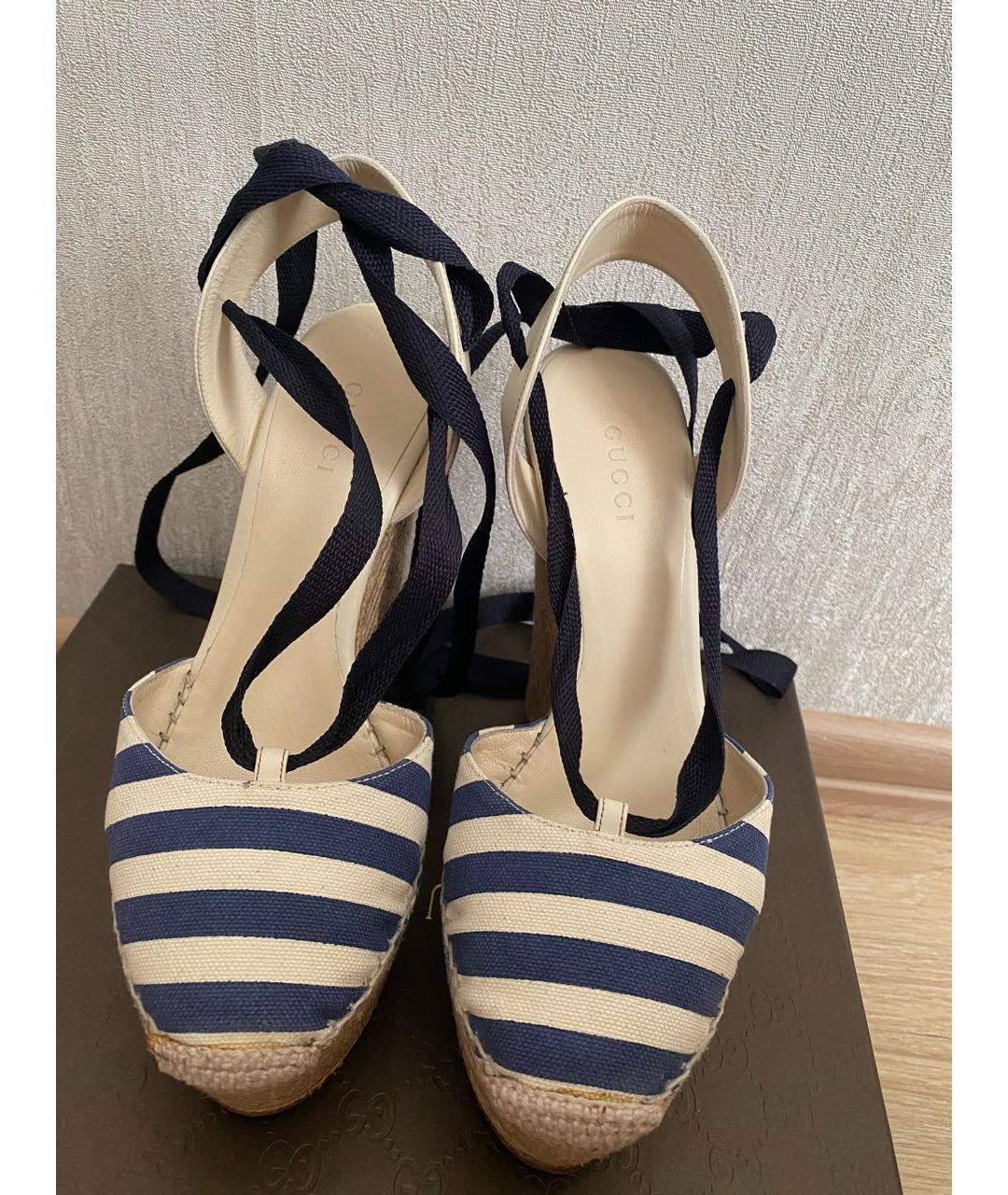 GUCCI Синие текстильные босоножки, фото 2