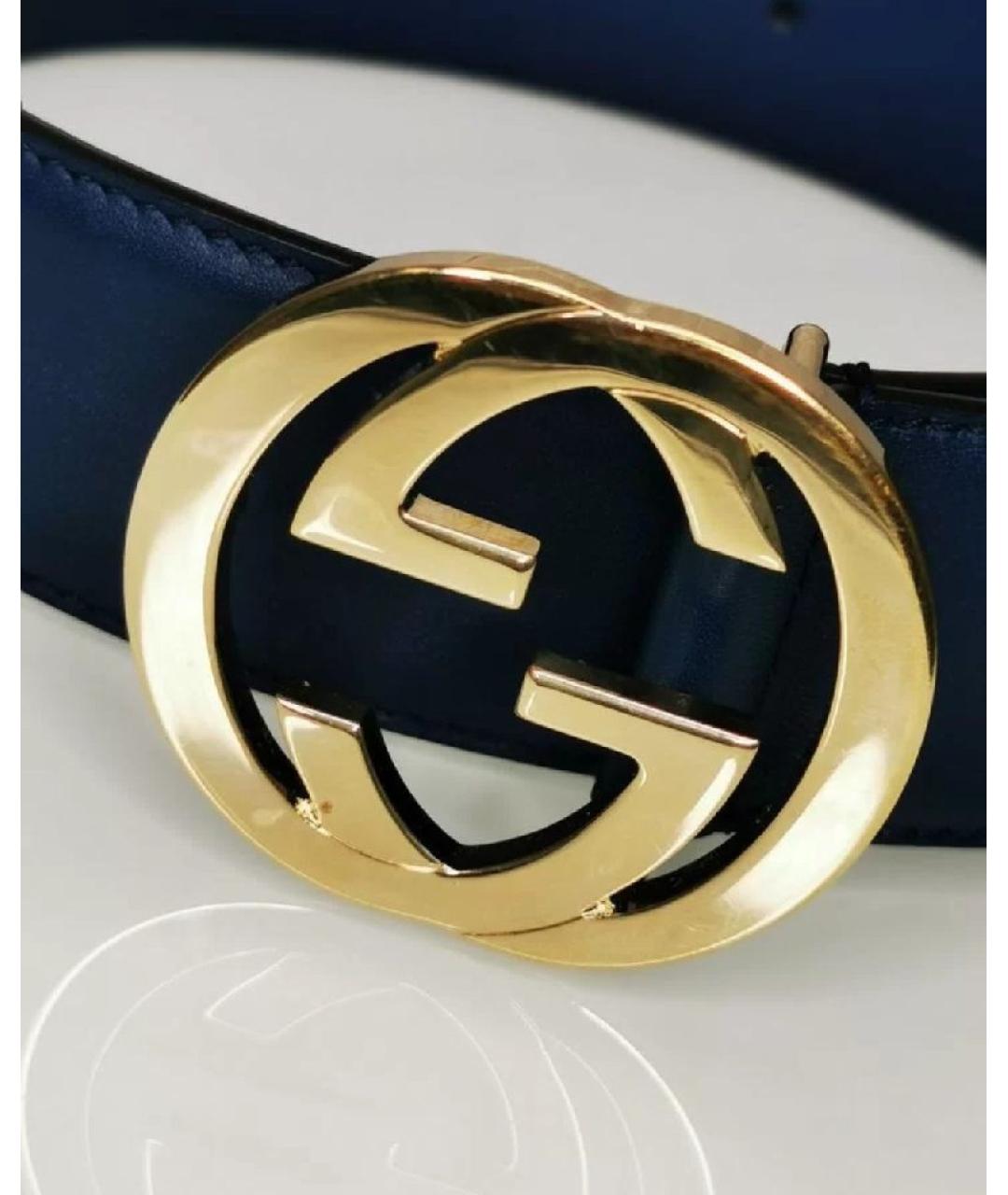 GUCCI Темно-синий кожаный ремень, фото 7