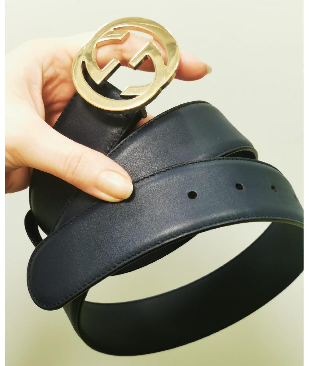 GUCCI Темно-синий кожаный ремень, фото 4