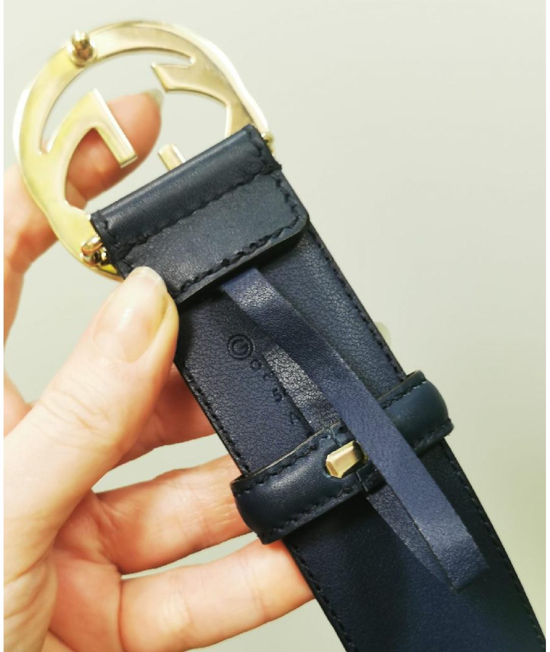 GUCCI Темно-синий кожаный ремень, фото 8