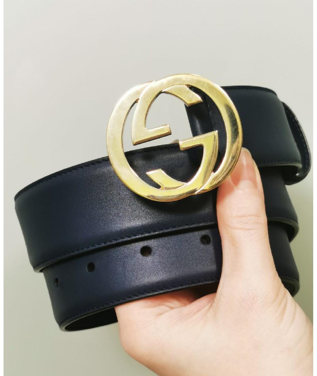 GUCCI Темно-синий кожаный ремень, фото 3
