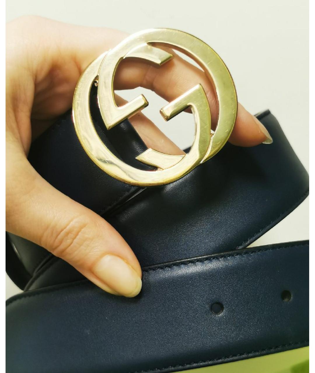 GUCCI Темно-синий кожаный ремень, фото 6