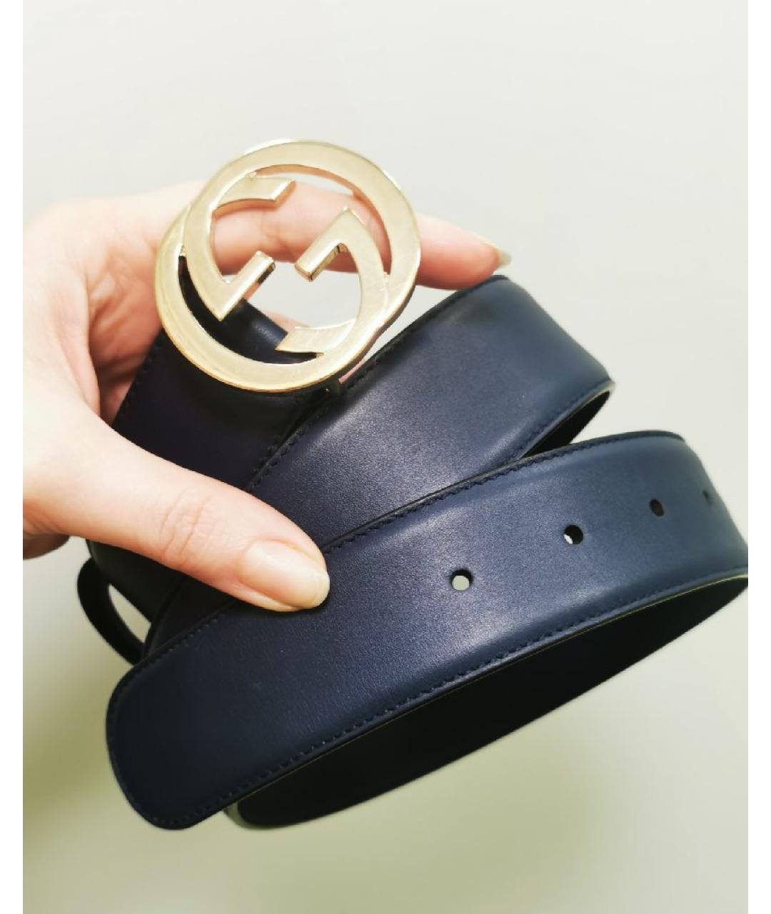 GUCCI Темно-синий кожаный ремень, фото 2