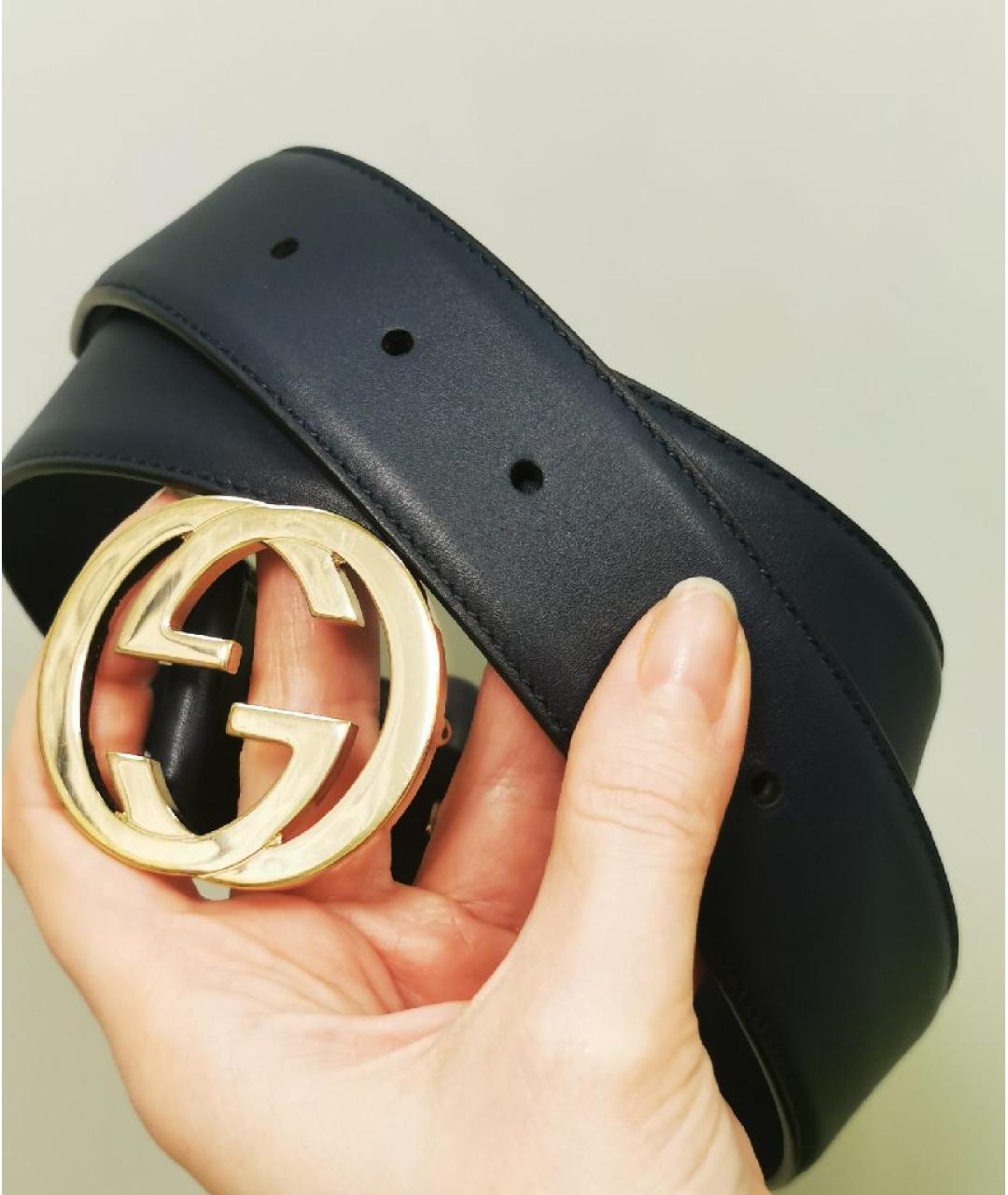 GUCCI Темно-синий кожаный ремень, фото 5