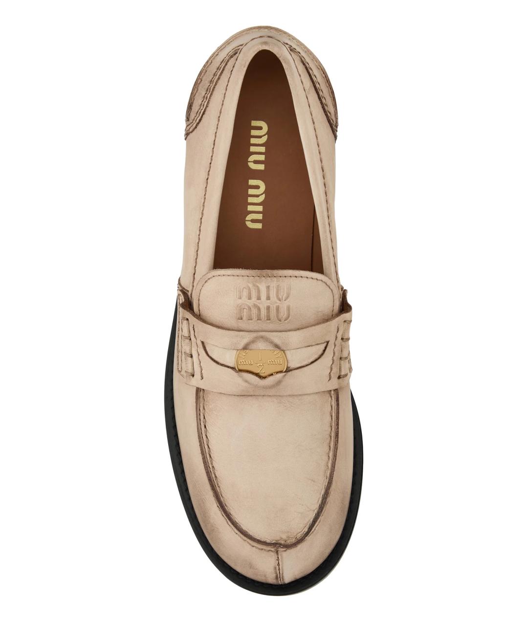MIU MIU Бежевые кожаные лоферы, фото 4