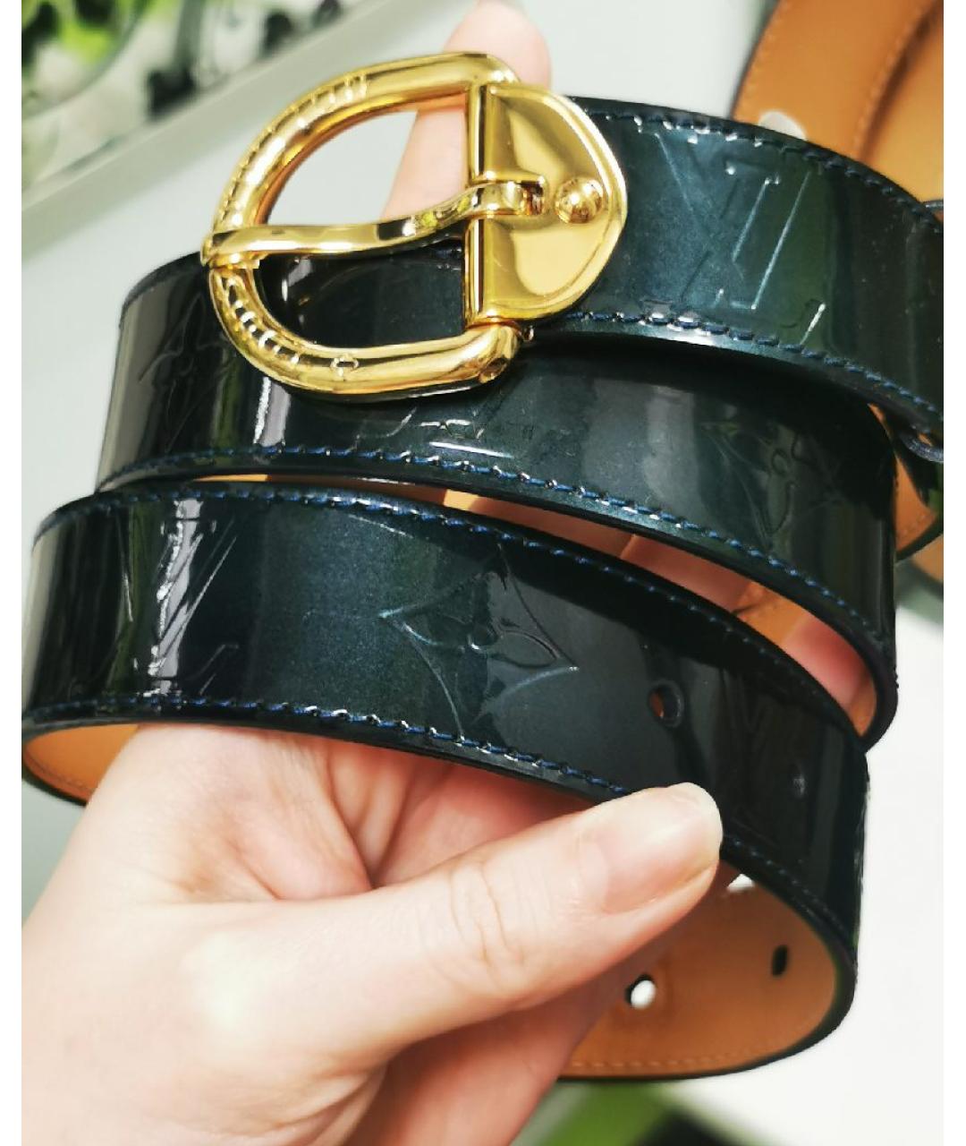 LOUIS VUITTON Темно-синий ремень из лакированной кожи, фото 3