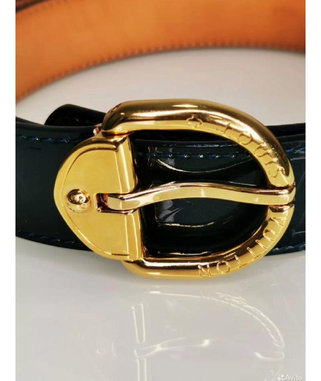 LOUIS VUITTON Темно-синий ремень из лакированной кожи, фото 2