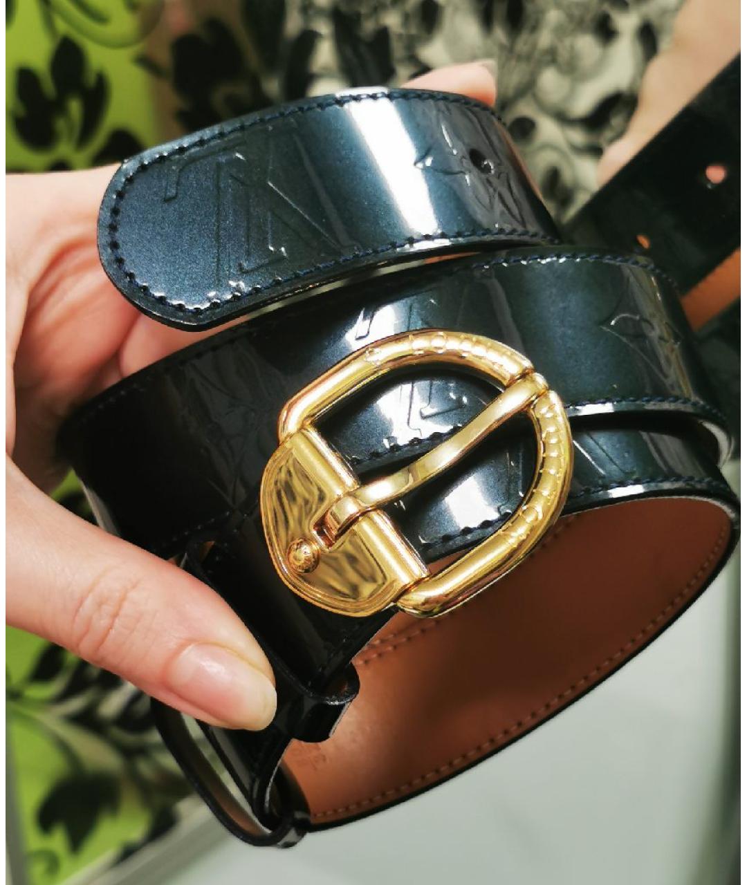 LOUIS VUITTON Темно-синий ремень из лакированной кожи, фото 4