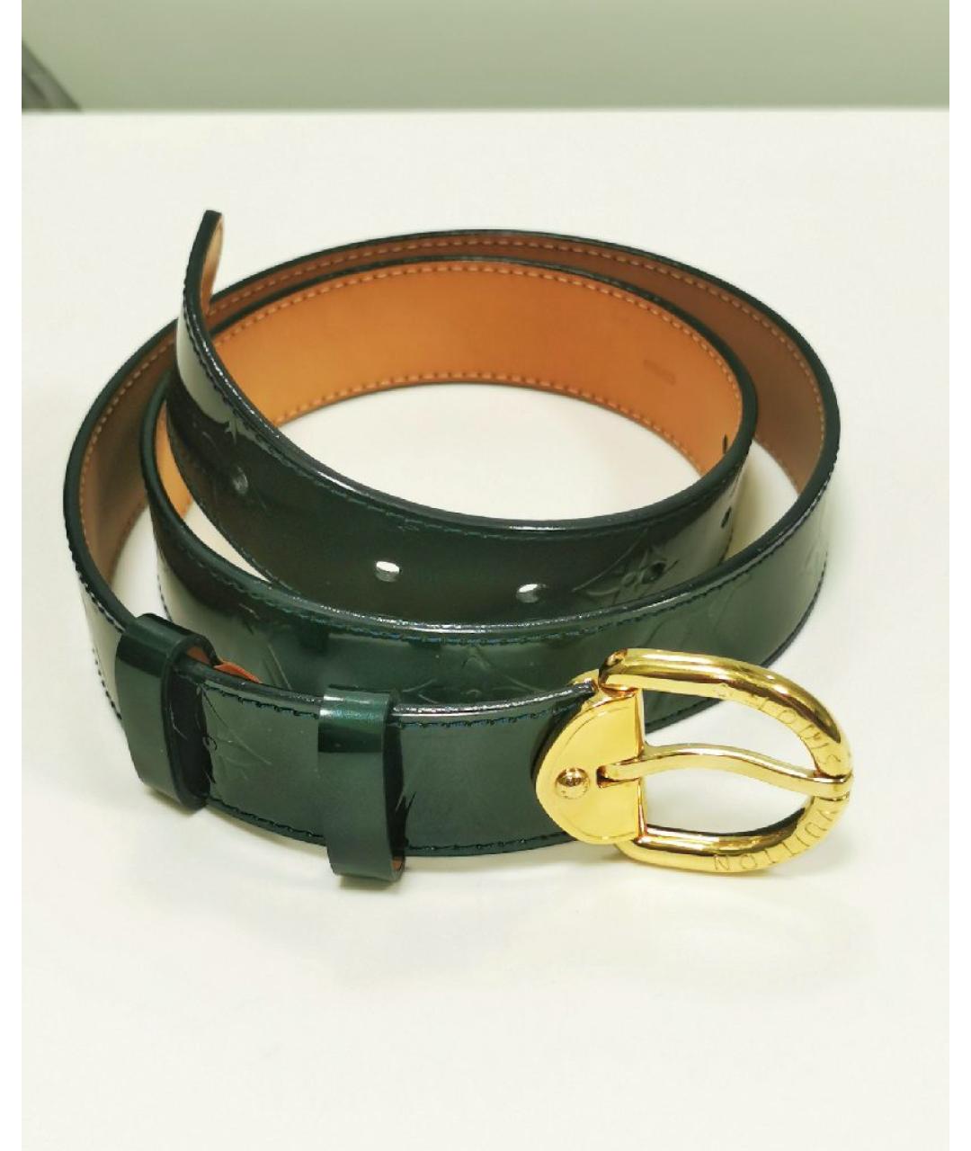 LOUIS VUITTON Темно-синий ремень из лакированной кожи, фото 10