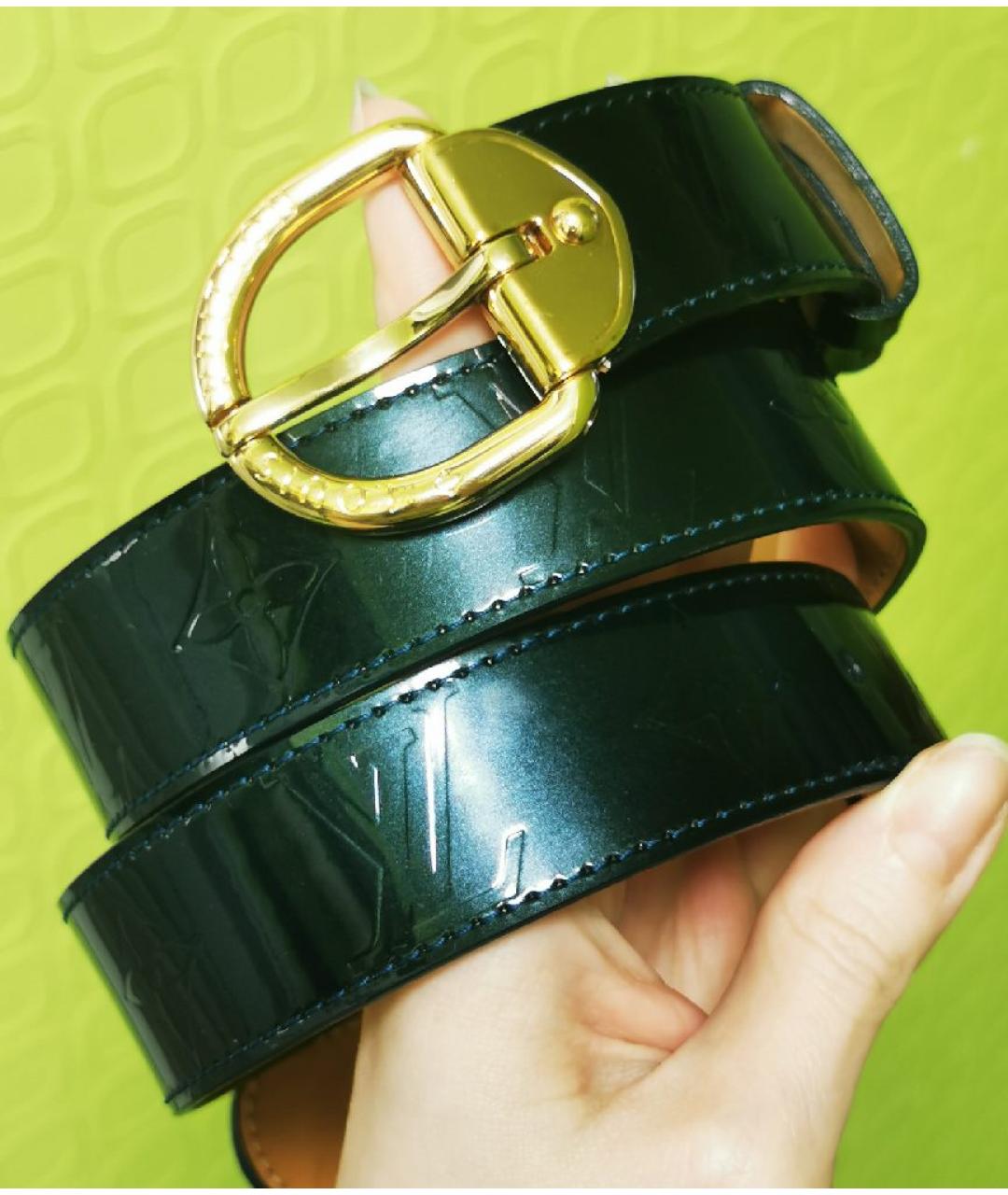 LOUIS VUITTON Темно-синий ремень из лакированной кожи, фото 6