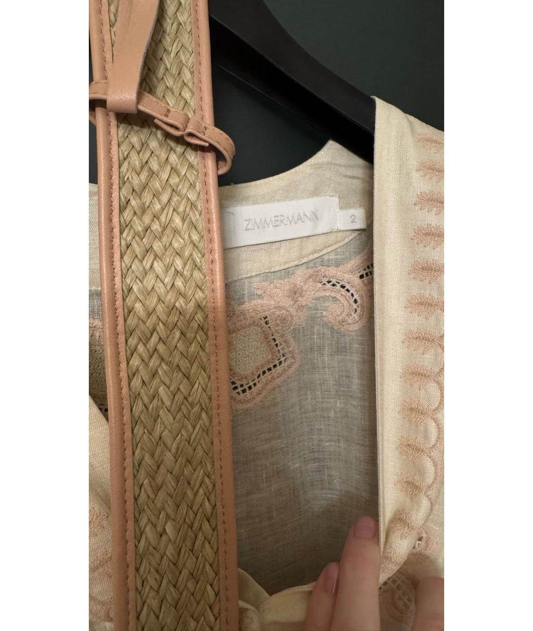 ZIMMERMANN Бежевое льняное повседневное платье, фото 4
