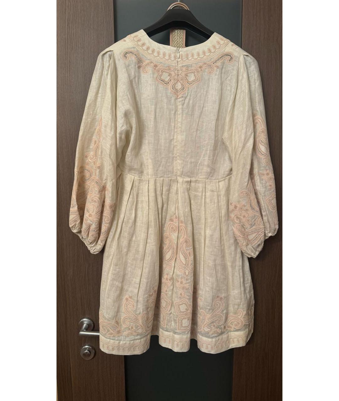 ZIMMERMANN Бежевое льняное повседневное платье, фото 3