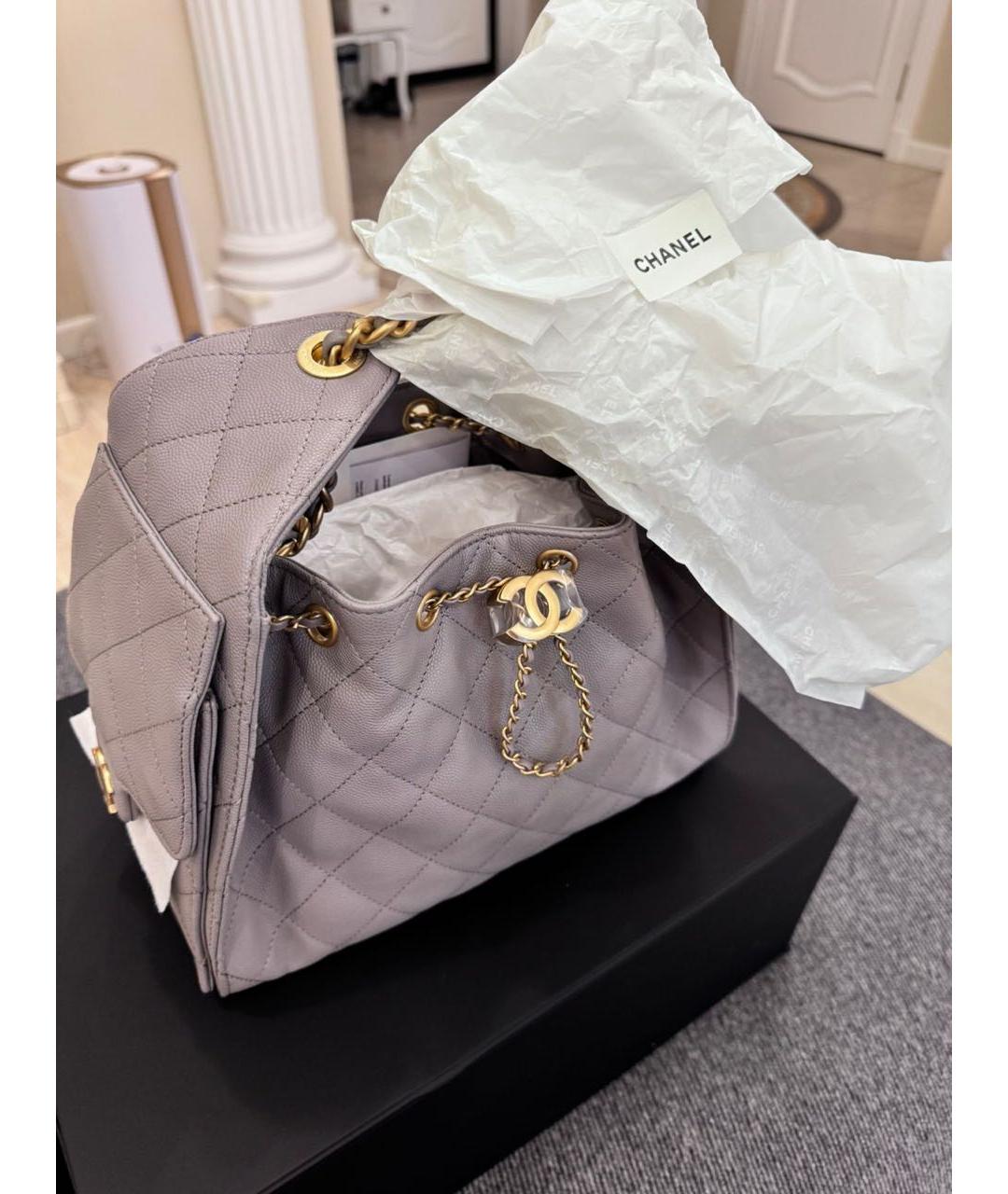 CHANEL Серая кожаная сумка через плечо, фото 3