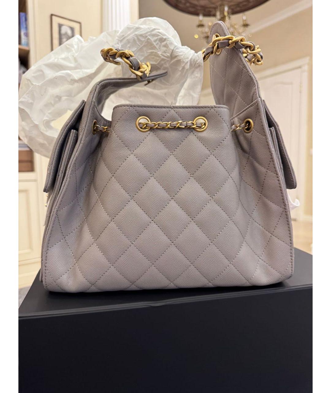 CHANEL Серая кожаная сумка через плечо, фото 4