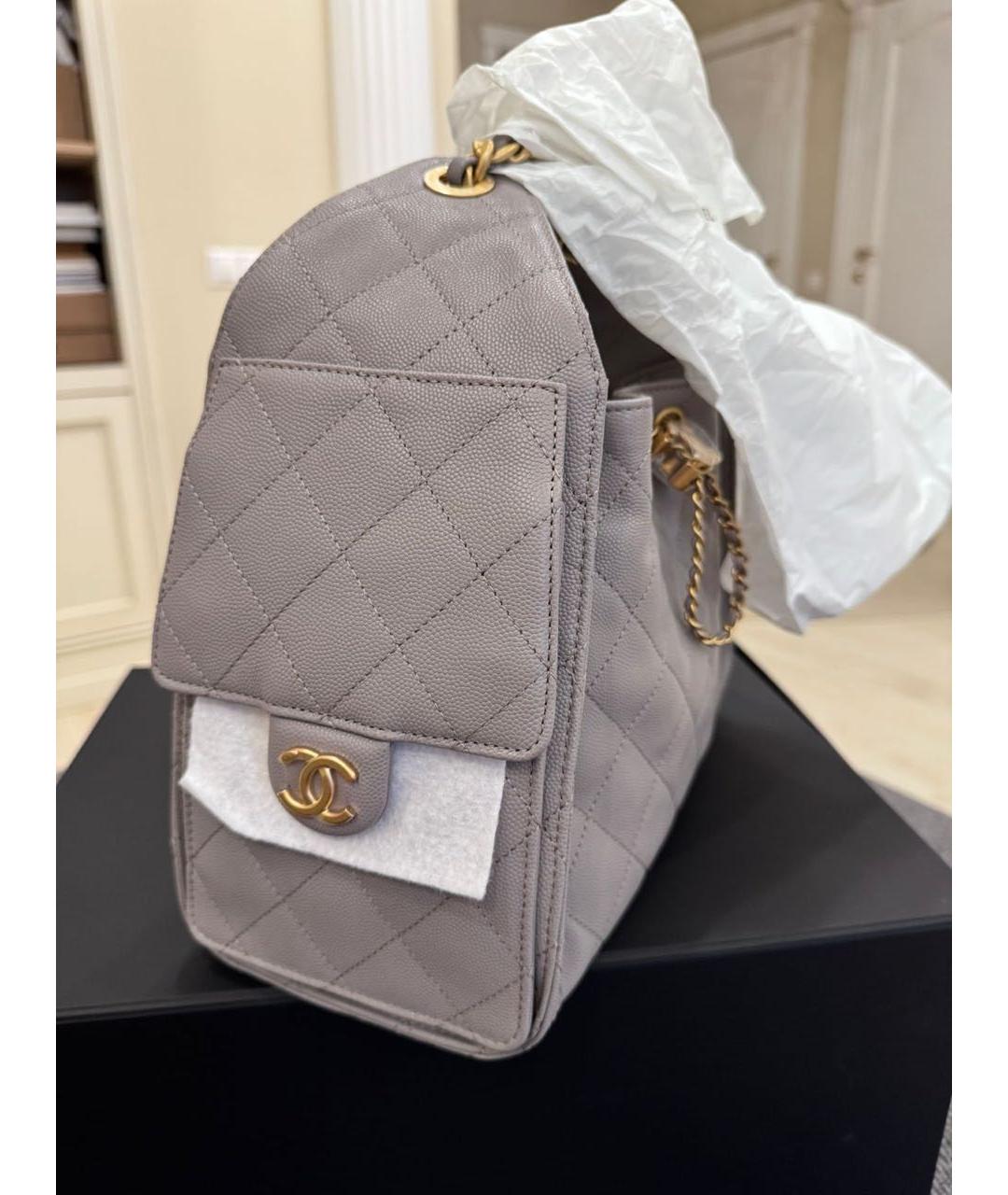 CHANEL Серая кожаная сумка через плечо, фото 7