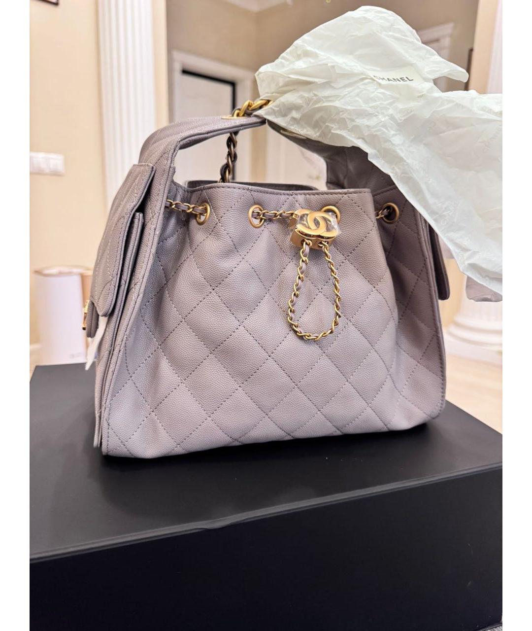 CHANEL Серая кожаная сумка через плечо, фото 8